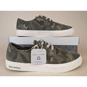 Sun + Stone Kiva Casual Sneakers Mens 9.5 M Green Camo Low Top Lace Up Shoes NWB